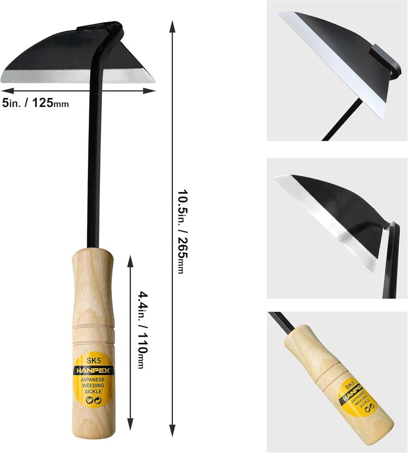 Hanpex Japanese Wide Blade Gardening Tools I Premium Quality Hand Hoes/Weeding Sickle Have Very Sharp Edge for Quick Work - Image 2